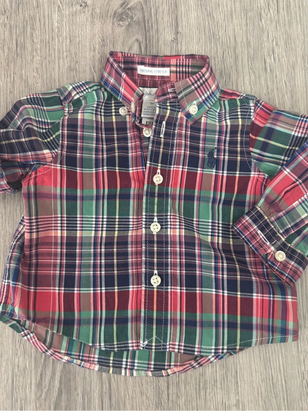 Ralph Lauren Size 3 Mth Button up Long Sleeve Cotton Plaid Shirt LNC